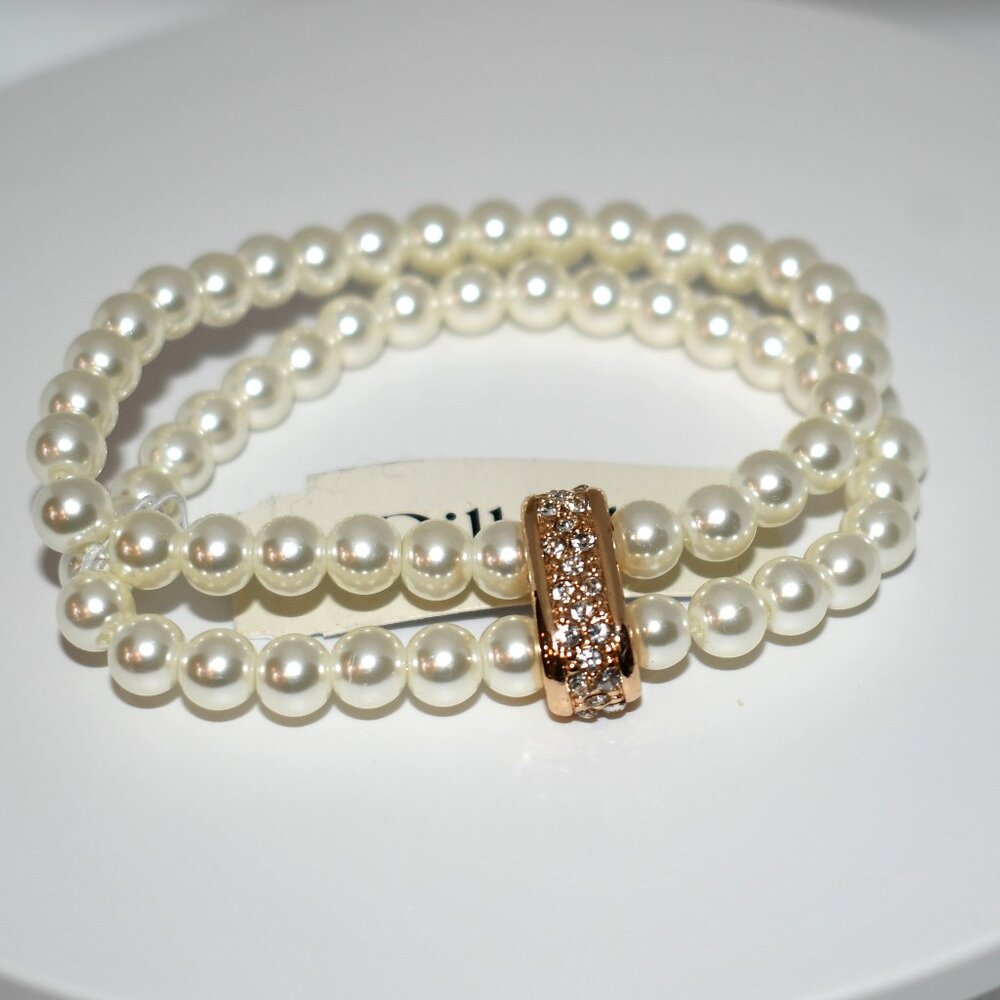 Dillards Double Strand Gold Pearl & CZ Slip On Bracelet #D84917CRY25 NWT  Detail